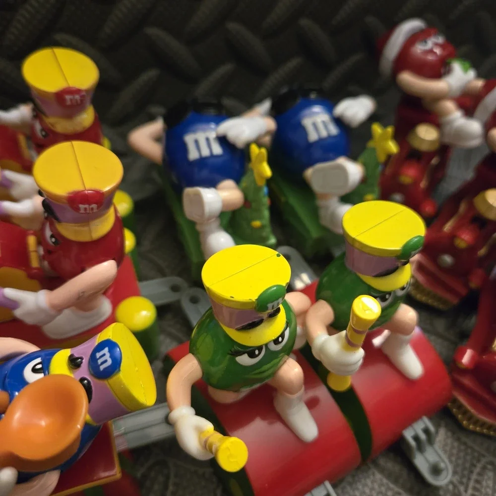 M&M’s Christmas Train Figures Lot of 12 – 2000s Holiday Toys Red Green Blue